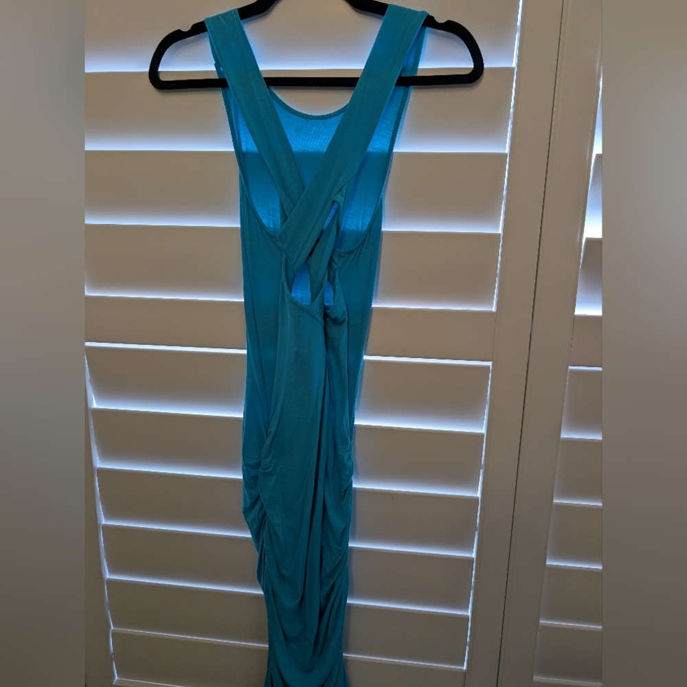 Blue Sleeveless Crisscross Back Midi Dress